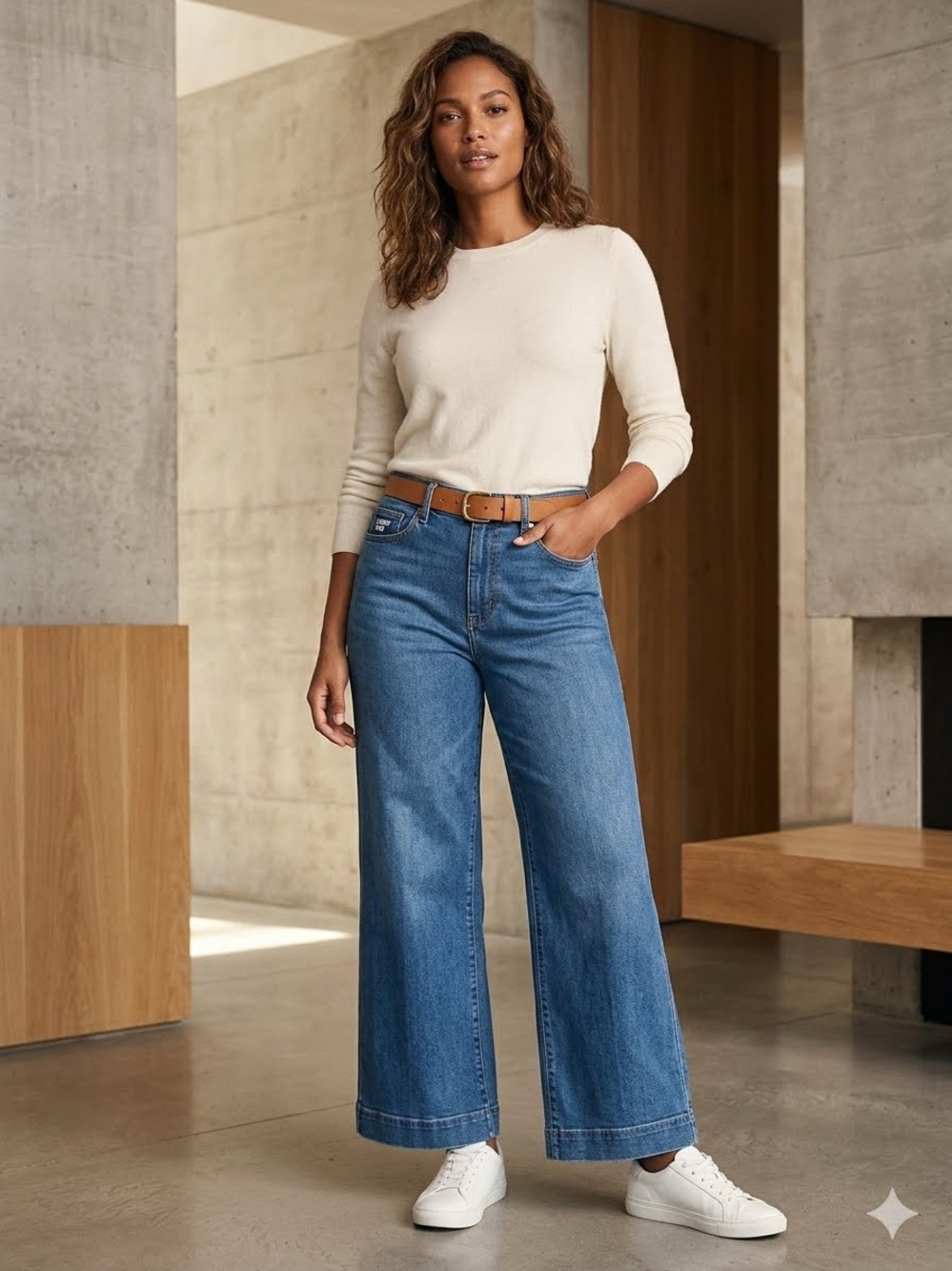 Lands' End Wide-Leg High-Rise Jeans in Blue Denim